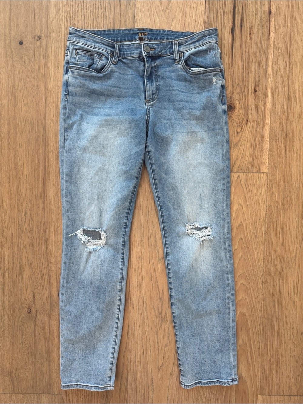 KUT From the‎ Kloth Boyfriend Medium Wash Mid Rise Distressed Ankle Length Sz 10